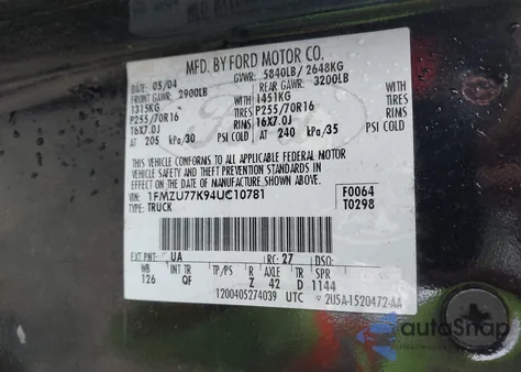 2004 Ford Explorer Sport Trac Adrenalin/Xls/Xlt from USA, damaged, VIN 1FMZU77K94UC10781